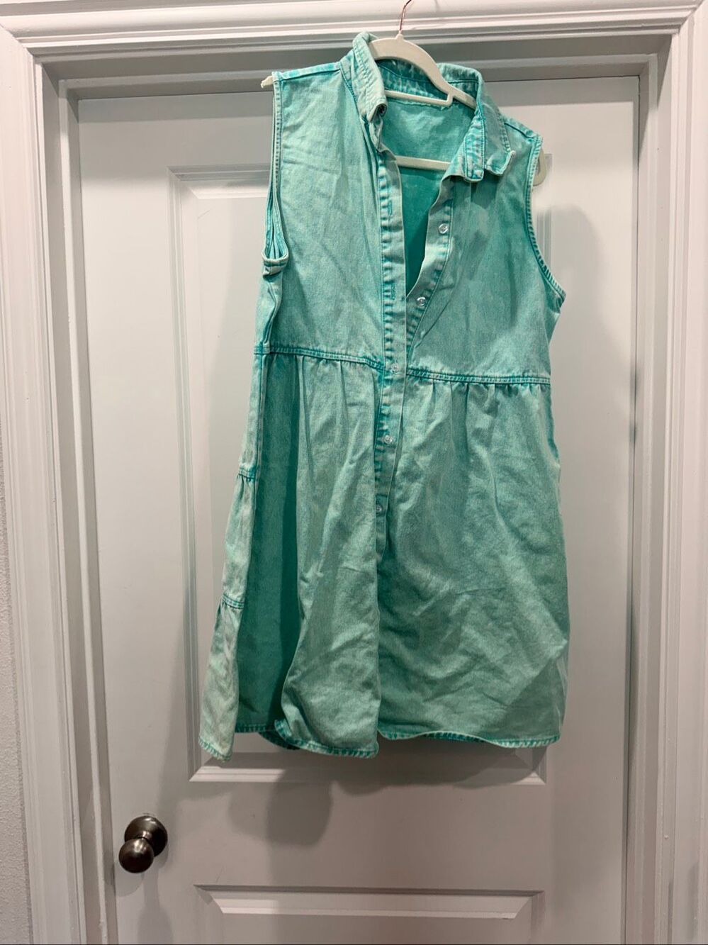 No Brand Women's Size Medium Blue/Green Denim Button Down Shirt Dress